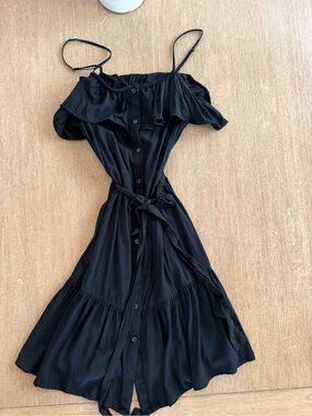 Gap Black Off Shoulder Button Front Midi Dress Tie Waist Women’s Medium